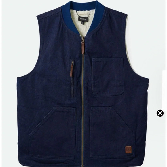 Brixton Builders Abraham Reversible Vest Rinse Blue Denim/Sherpa Size Medium - Picture 6 of 16